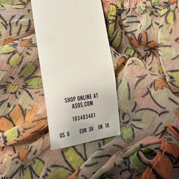 Miss Selfridge NEW Floral Milkmaid Top Womens Size 6 Pink Cropped Peplum ASOS - Picture 9 of 11